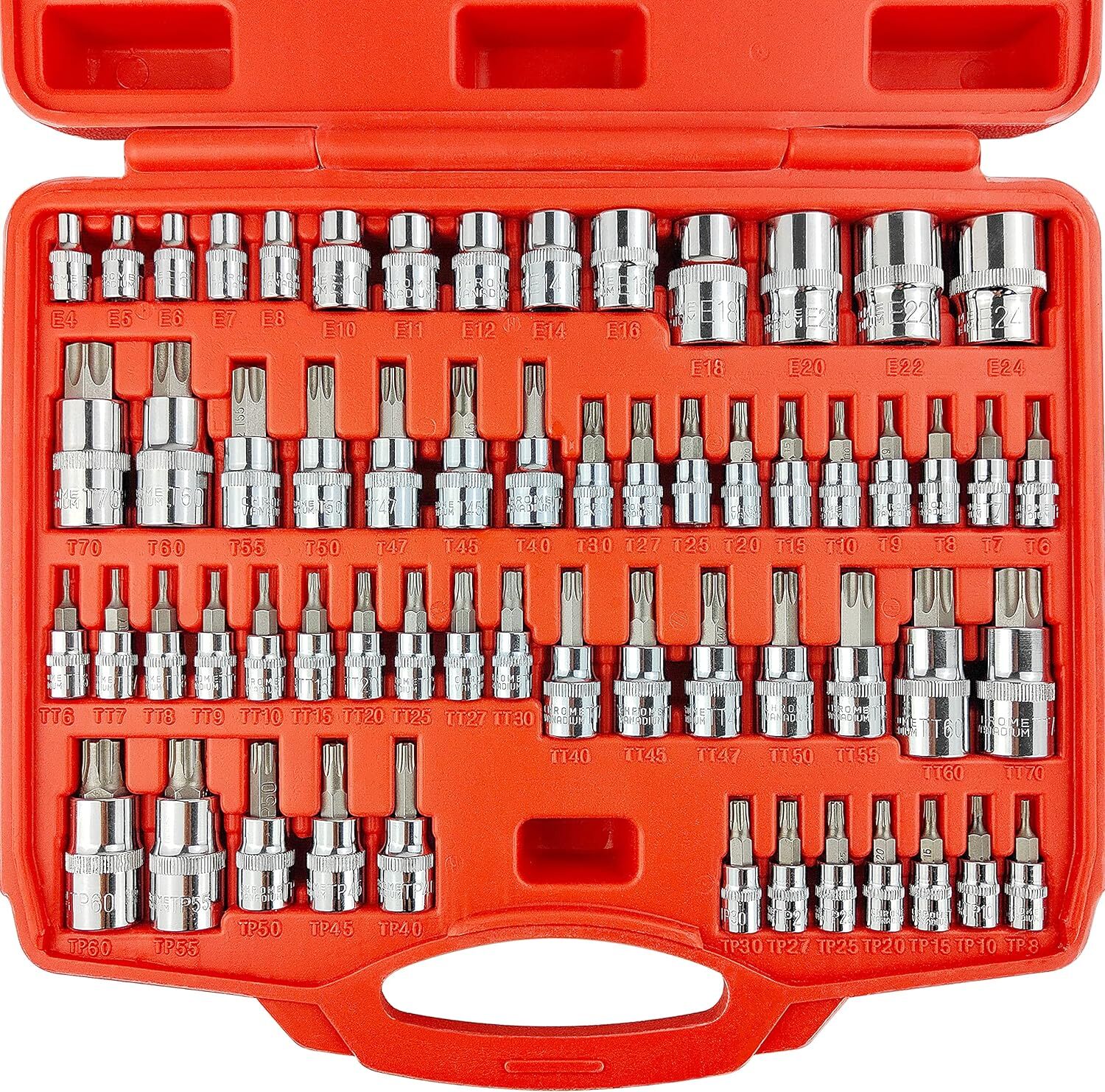 60-Piece 1/4″,3/8″,1/2″ Drive Master Torx Bit Sockets & External Torx Socket Set