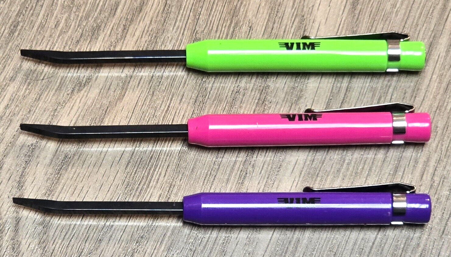 VIM Tools 3pc Mini Pocket Pry Bar Set w/Pocket Clip & Magnet Green, Pink, Purple