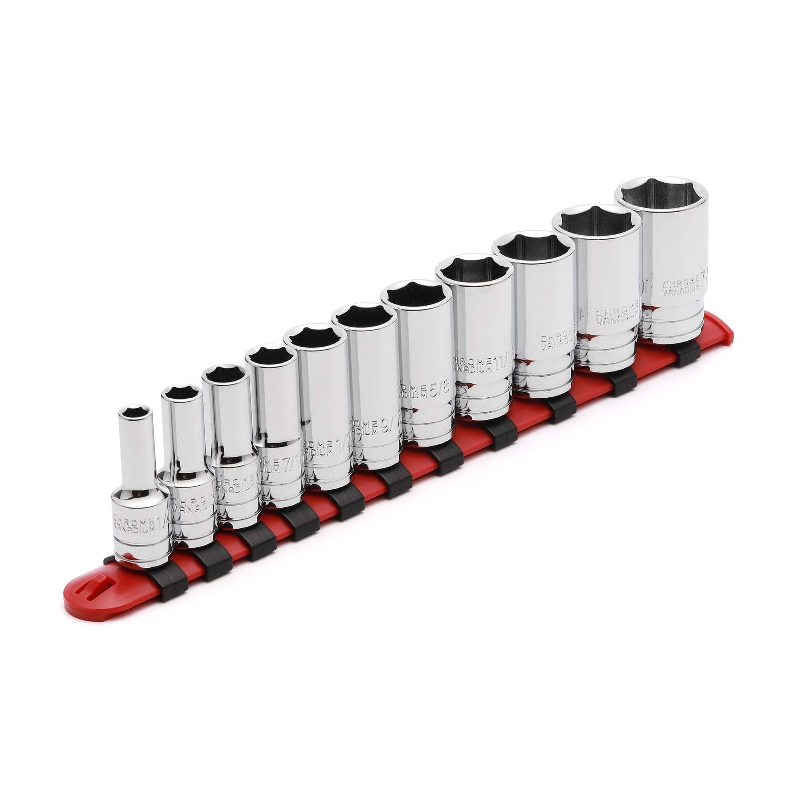 11PCS 3/8″ Drive 6 Point. Mid-Length Socket Set, SAE, Mirror Chrome Finish
