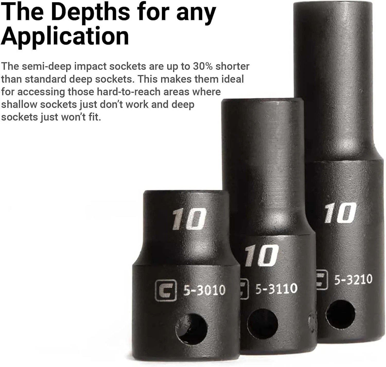 3/8 in. Drive Semi-Deep Impact Sockets Set, Metric, 8 to 22 mm, 15-Piece