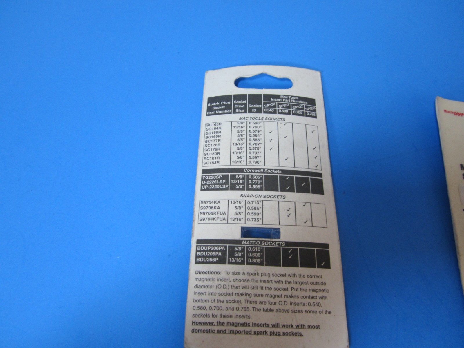 10-piece Mac Tools & SK Tools spark plug socket inserts magnetic & rubber