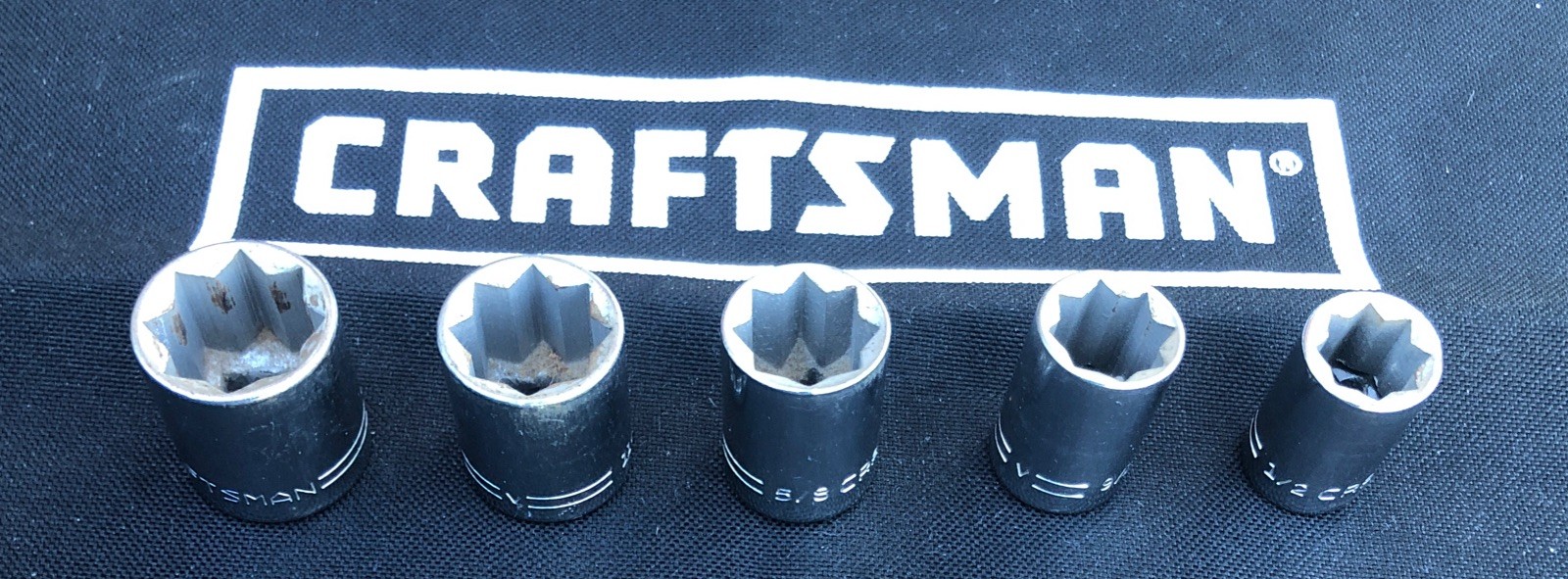 5 VINTAGE CRAFTSMAN =V= SERIES 1/2 INCH DRIVE 8-POINT DOUBLE SQUARE SOCKETS