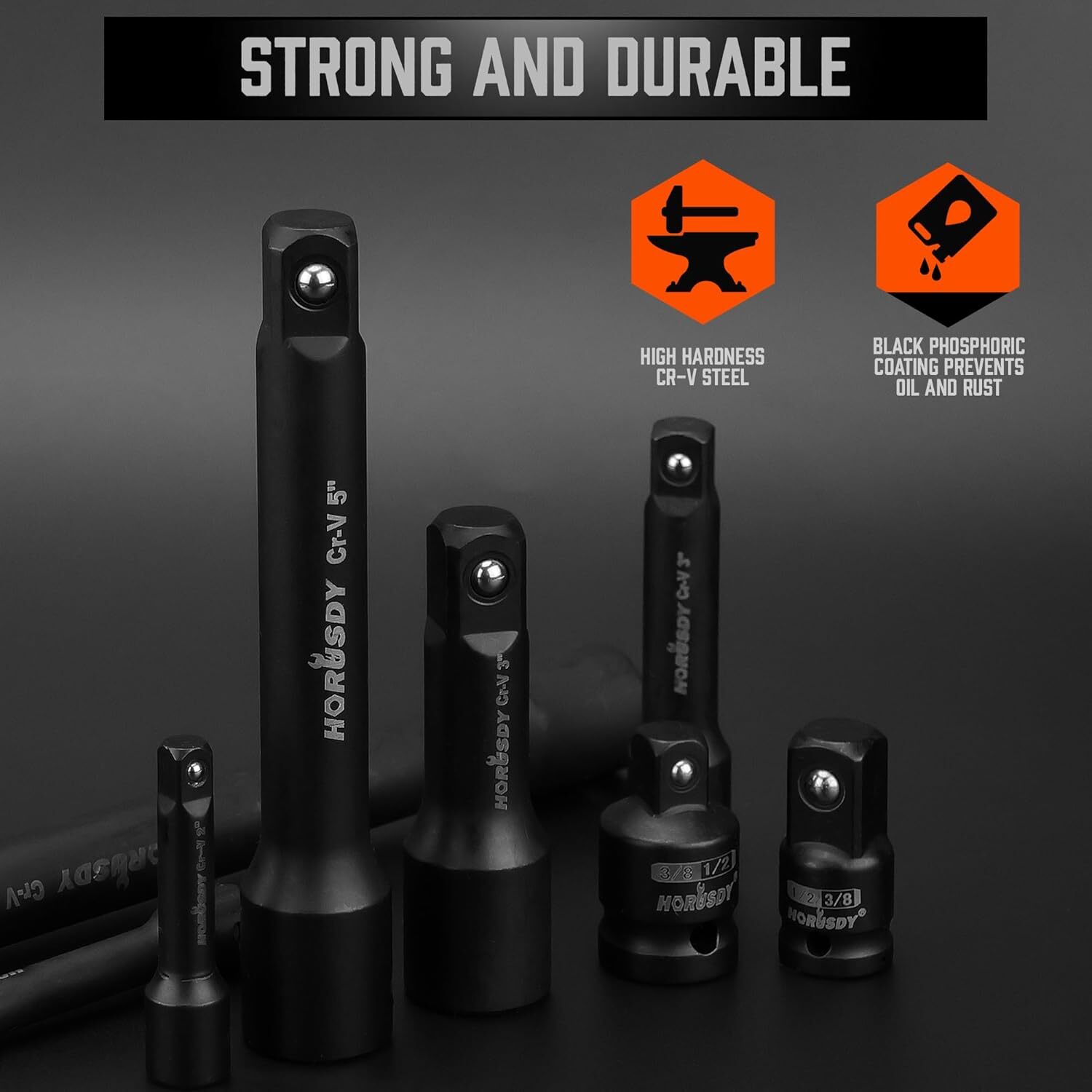 12-Piece Driver Extension Bar Set Includes Socket Adapters, 1/4″, 3/8″, and 1/2″