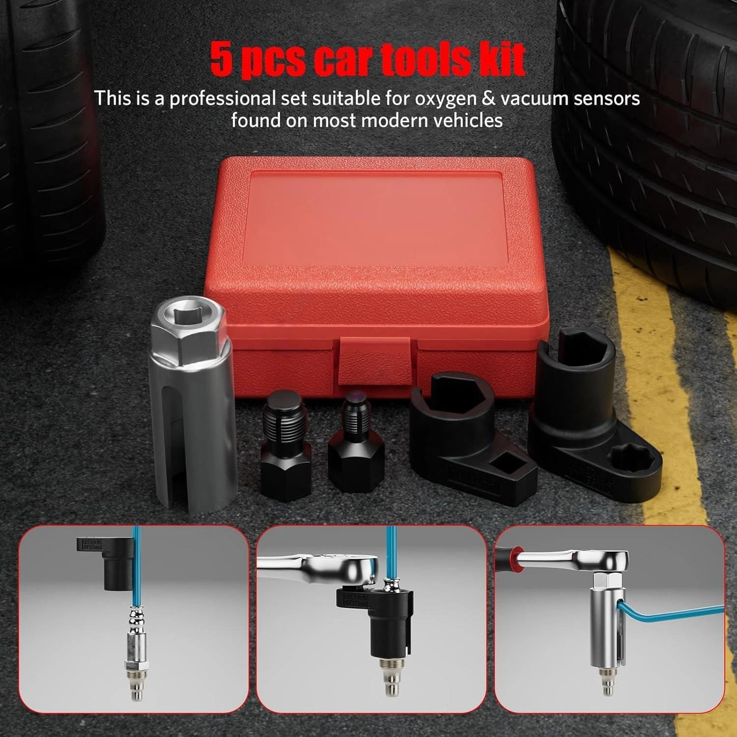 O2 Oxygen Sensor Socket Thread Chaser Set 5PCS O2 Sensor Wrench Removal Tool Kit