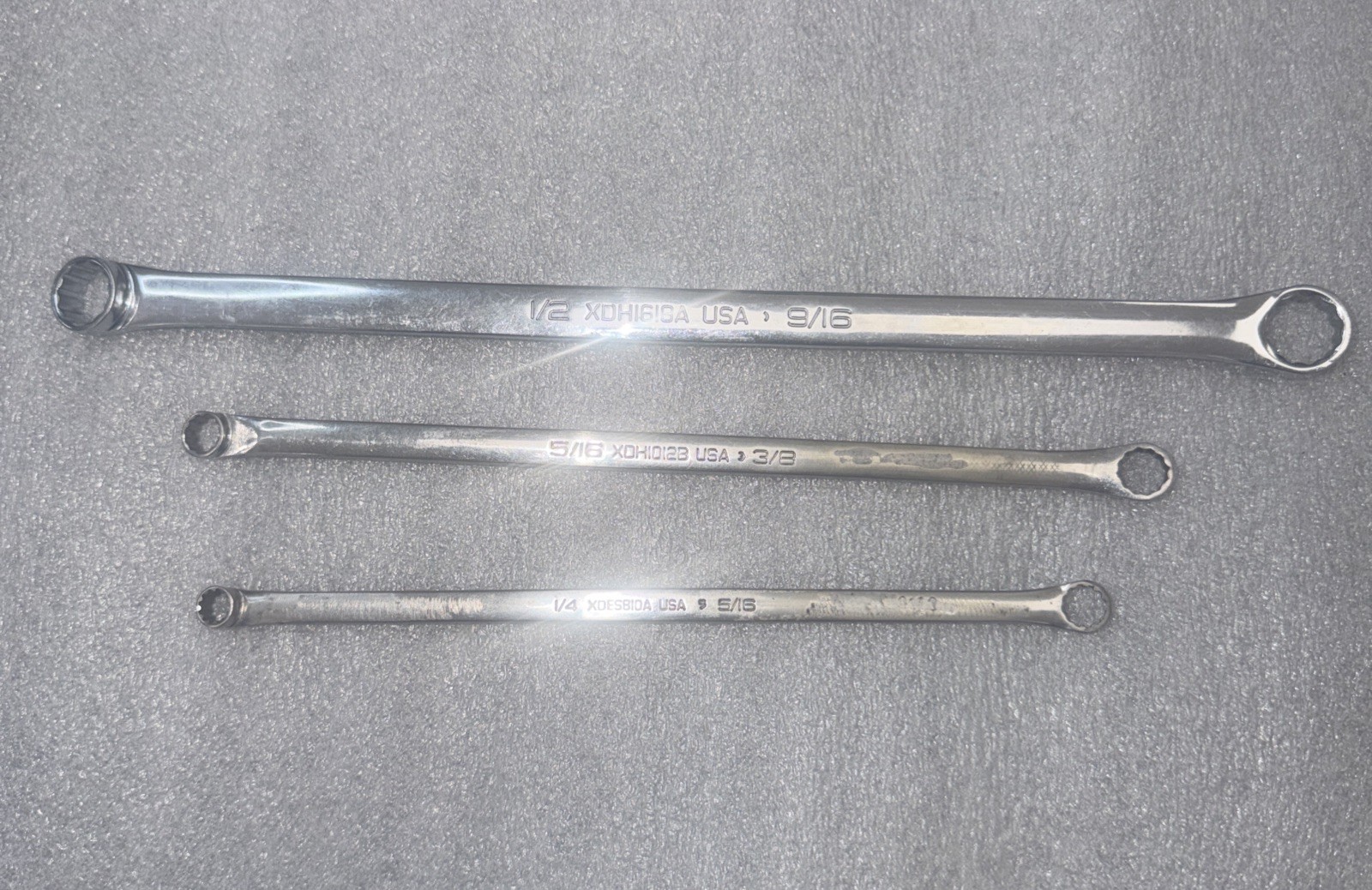 SNAP-ON 3 PC SAE Double Box End Wrench Sizes 1/4”5/16”3/8”5/16”1/2”9/16 USA