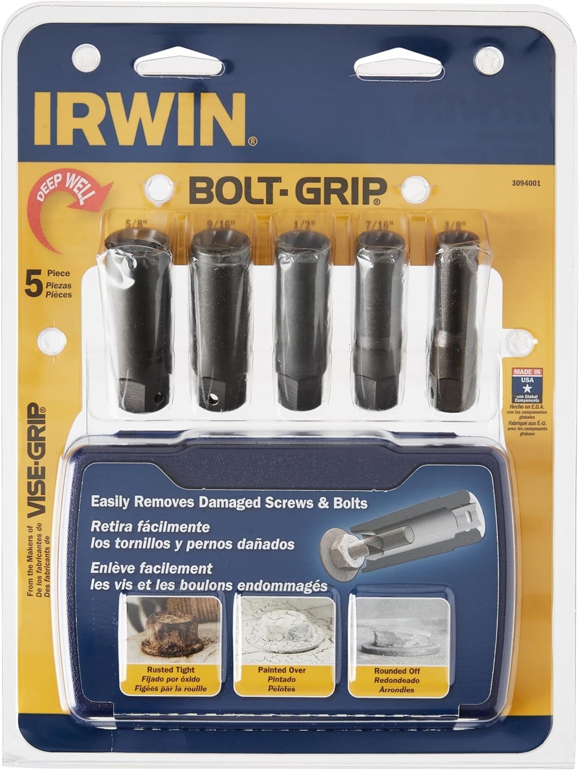 Irwin 3094001 Bolt Grip Damaged Screw and Bolt Deep Well Socket Extractor Set