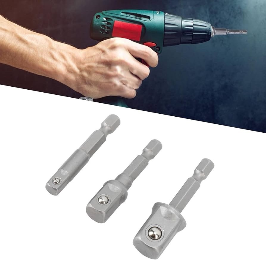 3 Pcs Power Drill Adapter Socket 1/4in 3/8in 1/2in Hex Shank Square Head Drill