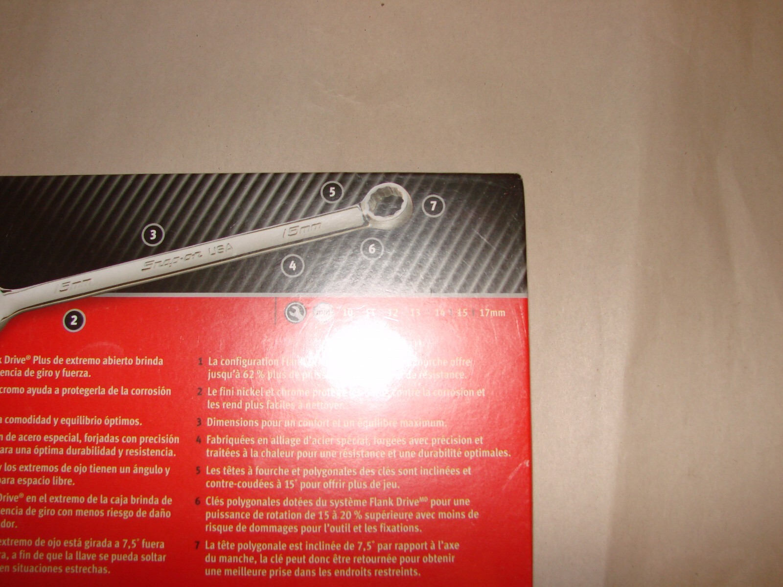 snap on 7 piece metric flank drive plus combination wrench set NEW