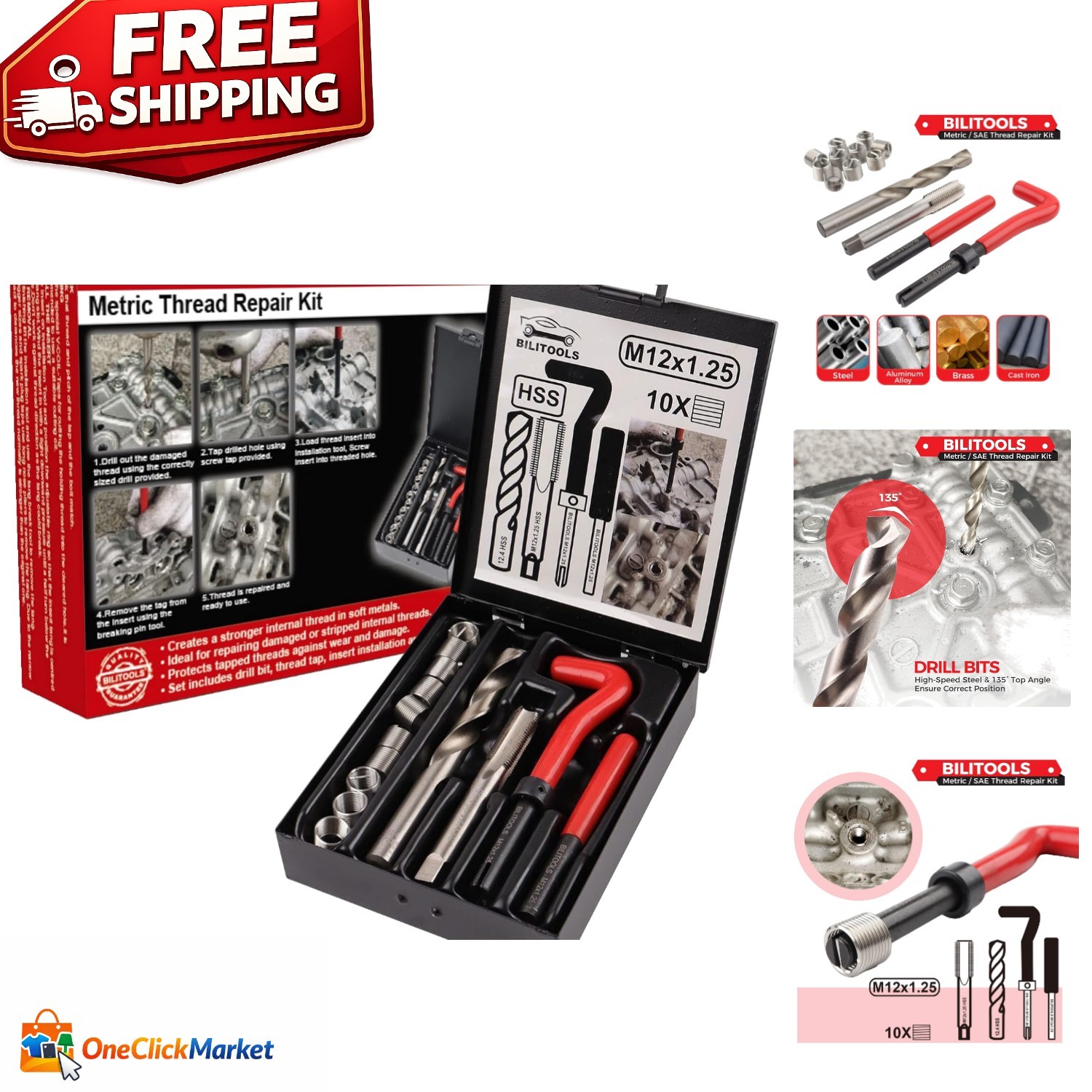 Professional Metric M12x1.25 Thread Repair Kit with HSS Drill – All-in-One