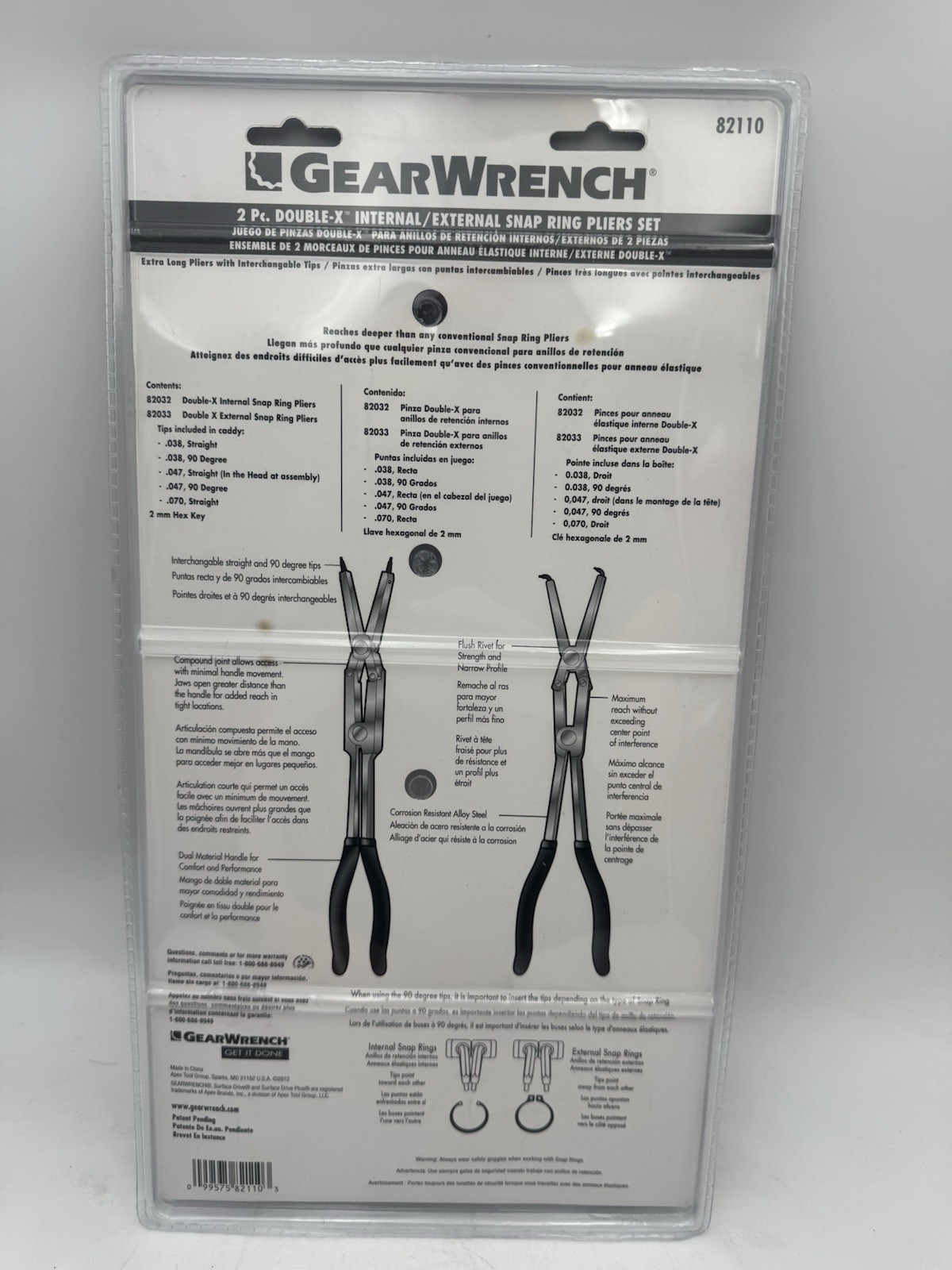 Gearwrench 2 Pc. Double-X Internal and External Snap Ring Plier Set – 82110