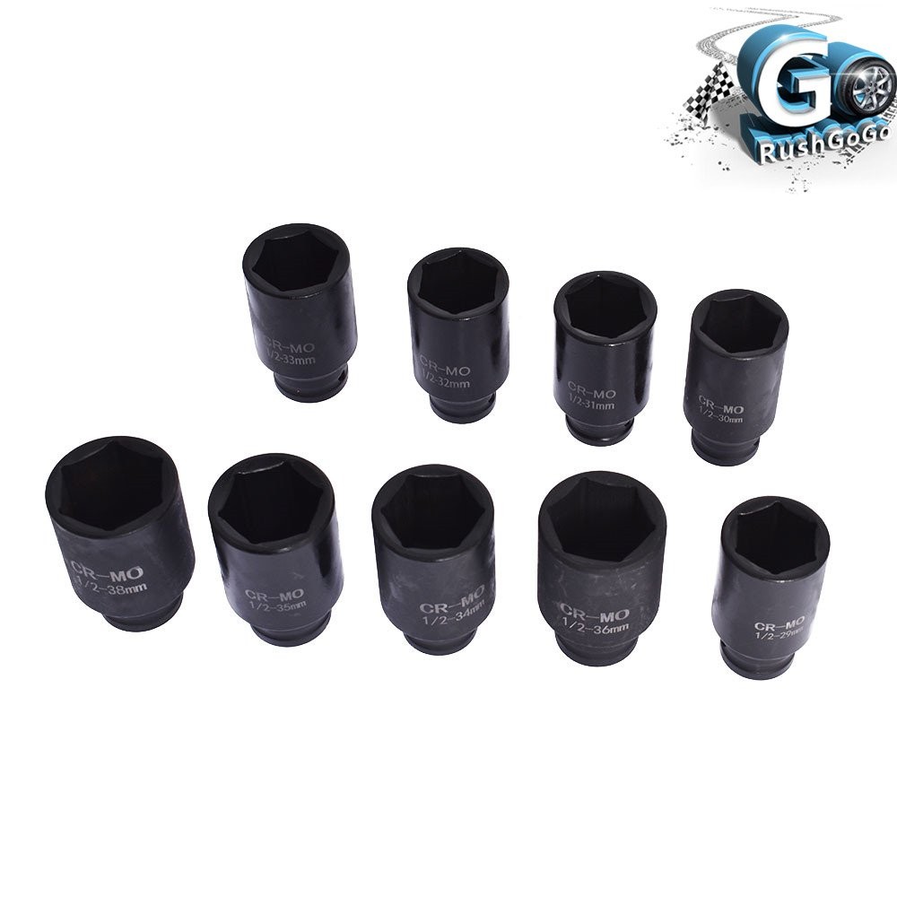 Deep Impact Socket Tool 9PCS Set 1/2″ Drive Metric Axle Hub Nut Socket 29-38mm