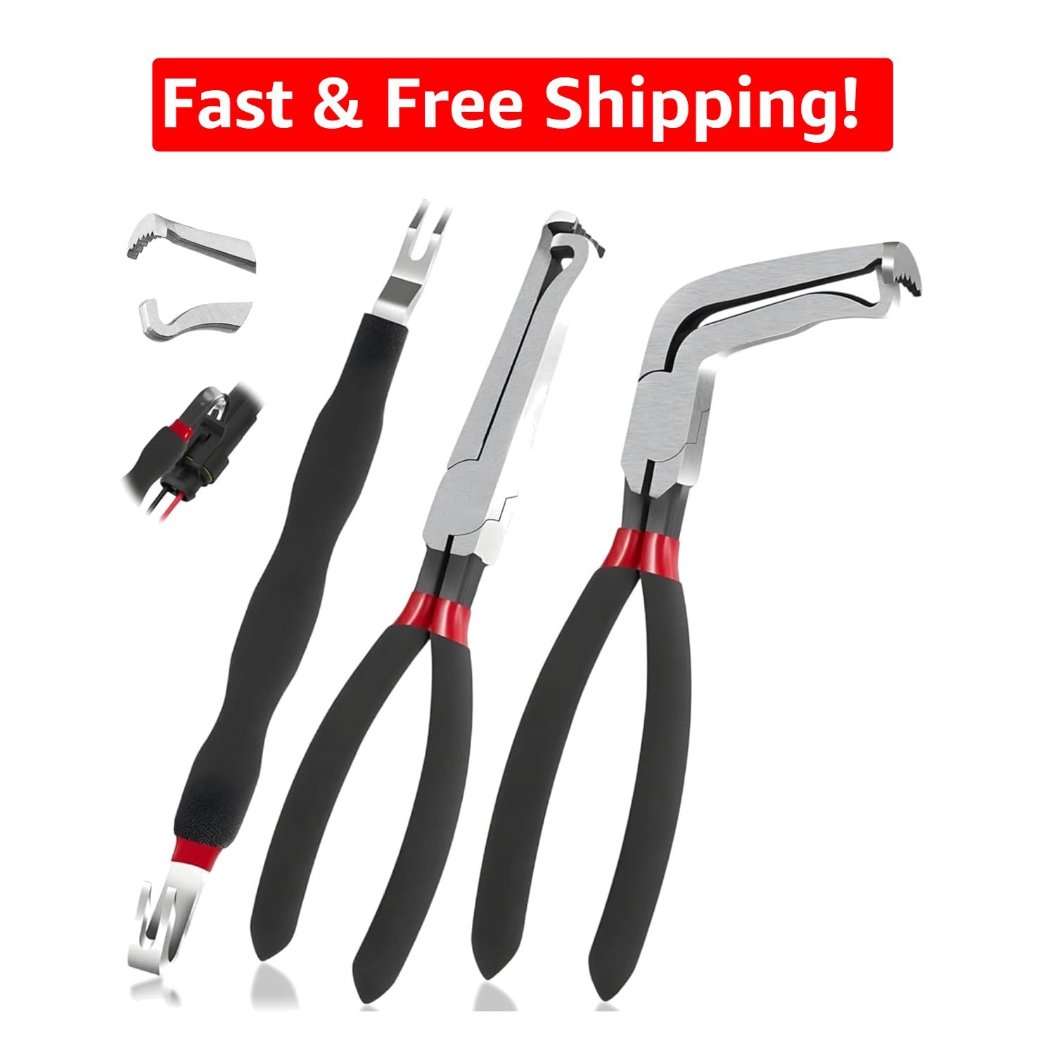 8in Automotive Electrical Connector Pliers Set – Dual-Headed with Grip Design