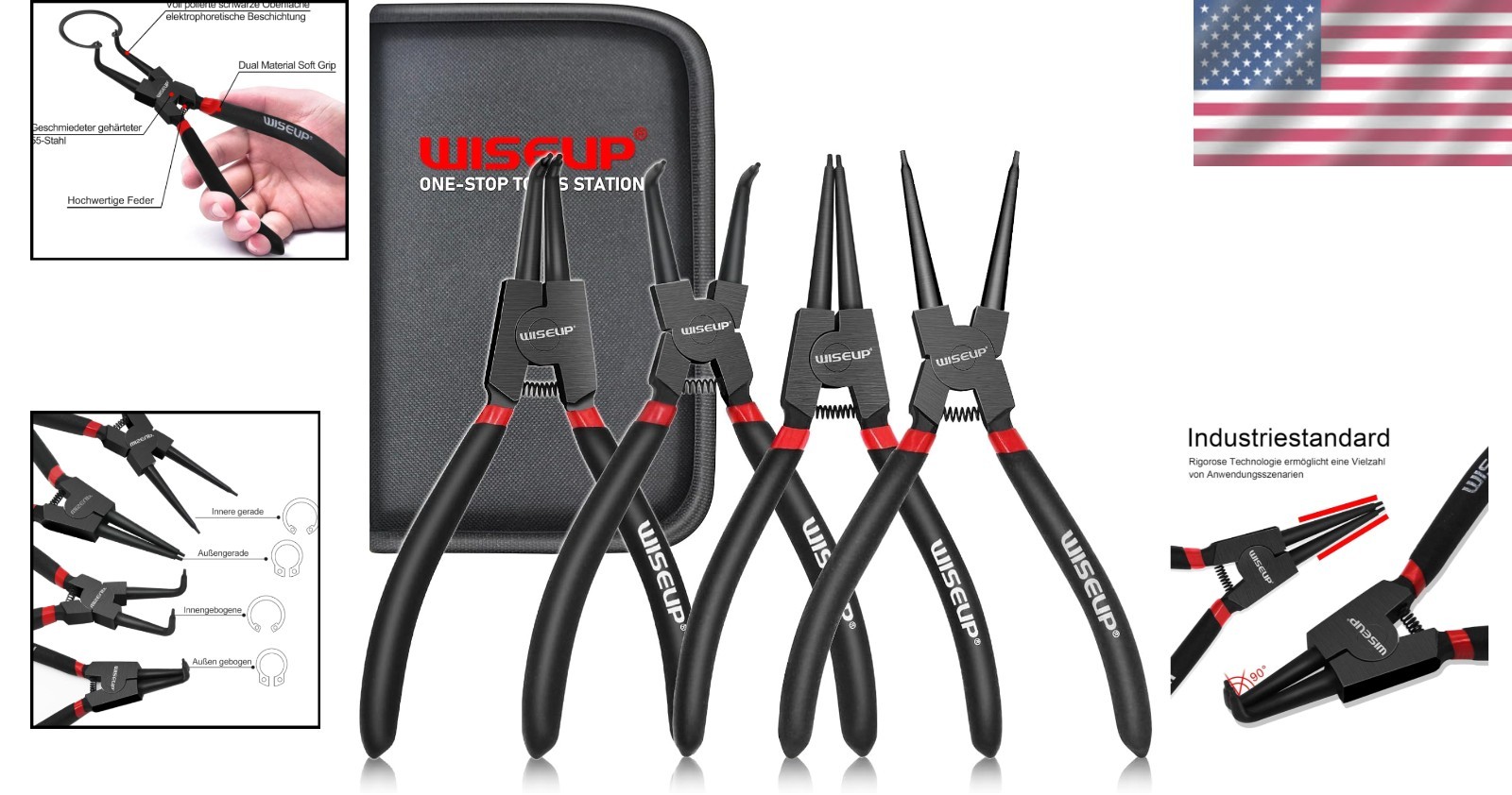 Carbon Steel Internal/External Pliers Set – 4PCS