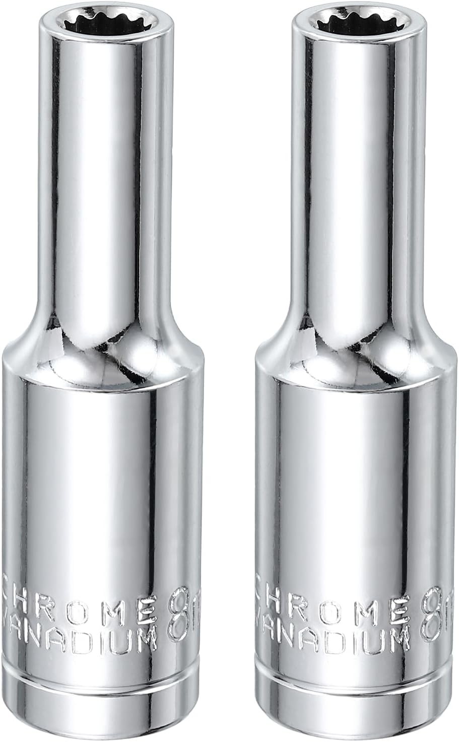 2pcs 12 Points Socket 1/2″ Drive 8mm Metric Deep Impact Socket Cr-V Steel Chr…
