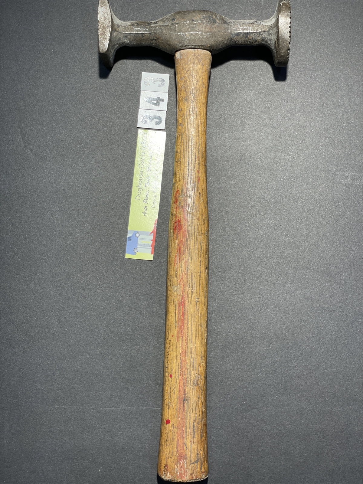 Vintage Auto Body Hammer, Wood Handle, 12-3/16″ Tall X 4-15/16″ Wide Head, #343