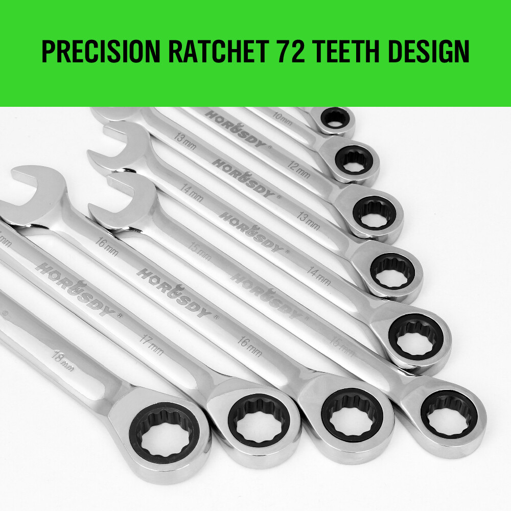 20pc Ratcheting Wrench Combination Flat Ratchet Spanner Set Inch & MM With Case