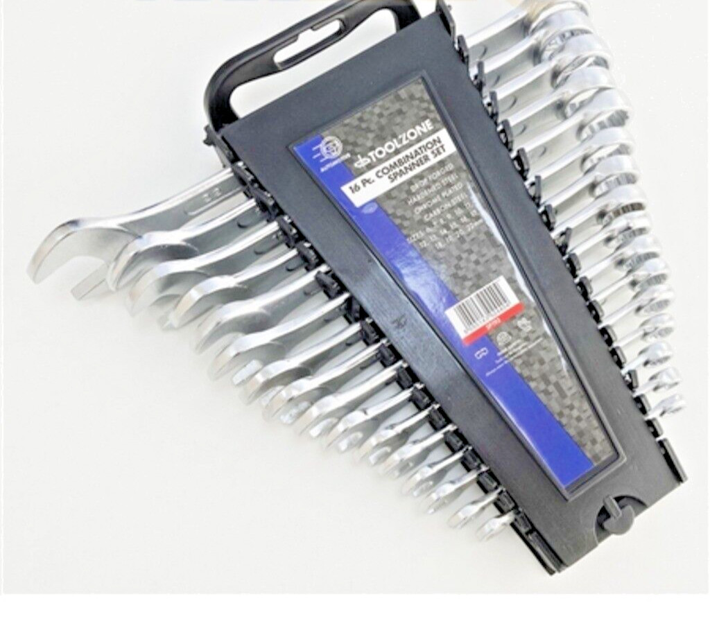 16 Piece Metric Combination Spanner Wrench Set, 6-22mm Ring/Open End