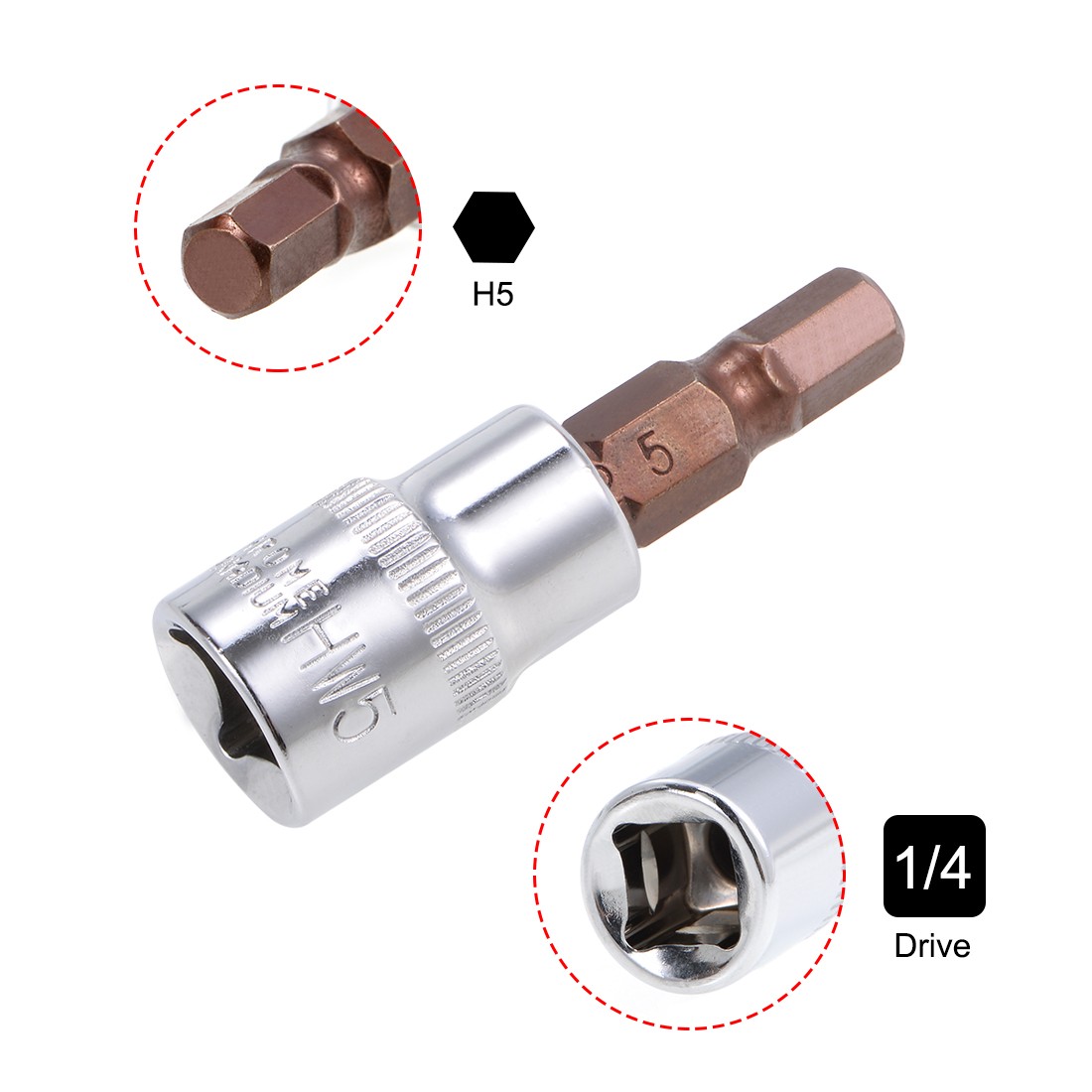 2Pcs 1/4″ Drive x 5mm Hex Bit Socket Standard Metric S2 & Cr-V Steel