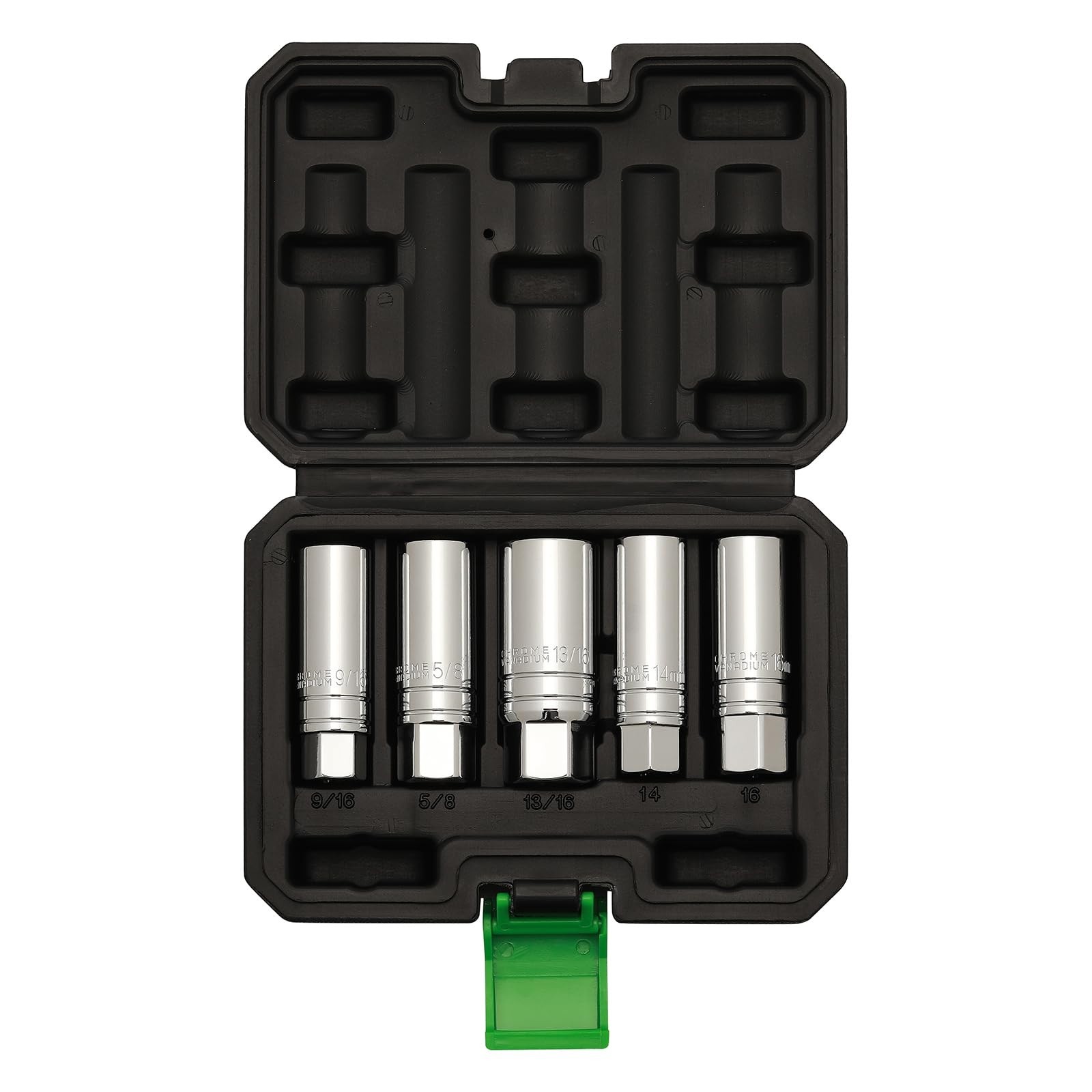 5-Piece Magnetic Spark Plug Socket Set, 3/8″ Drive, 14mm 16mm 9/16″ 5/8″ 13/16″,