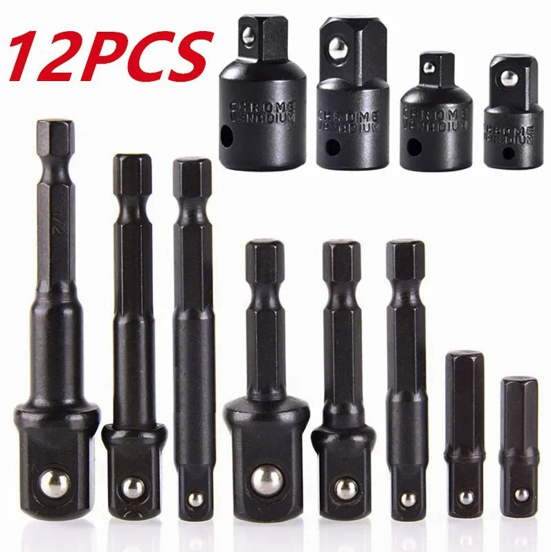12pcs Impact Socket Adapter & Reducer Set Drill Extension Nut Driver Kit – NEW