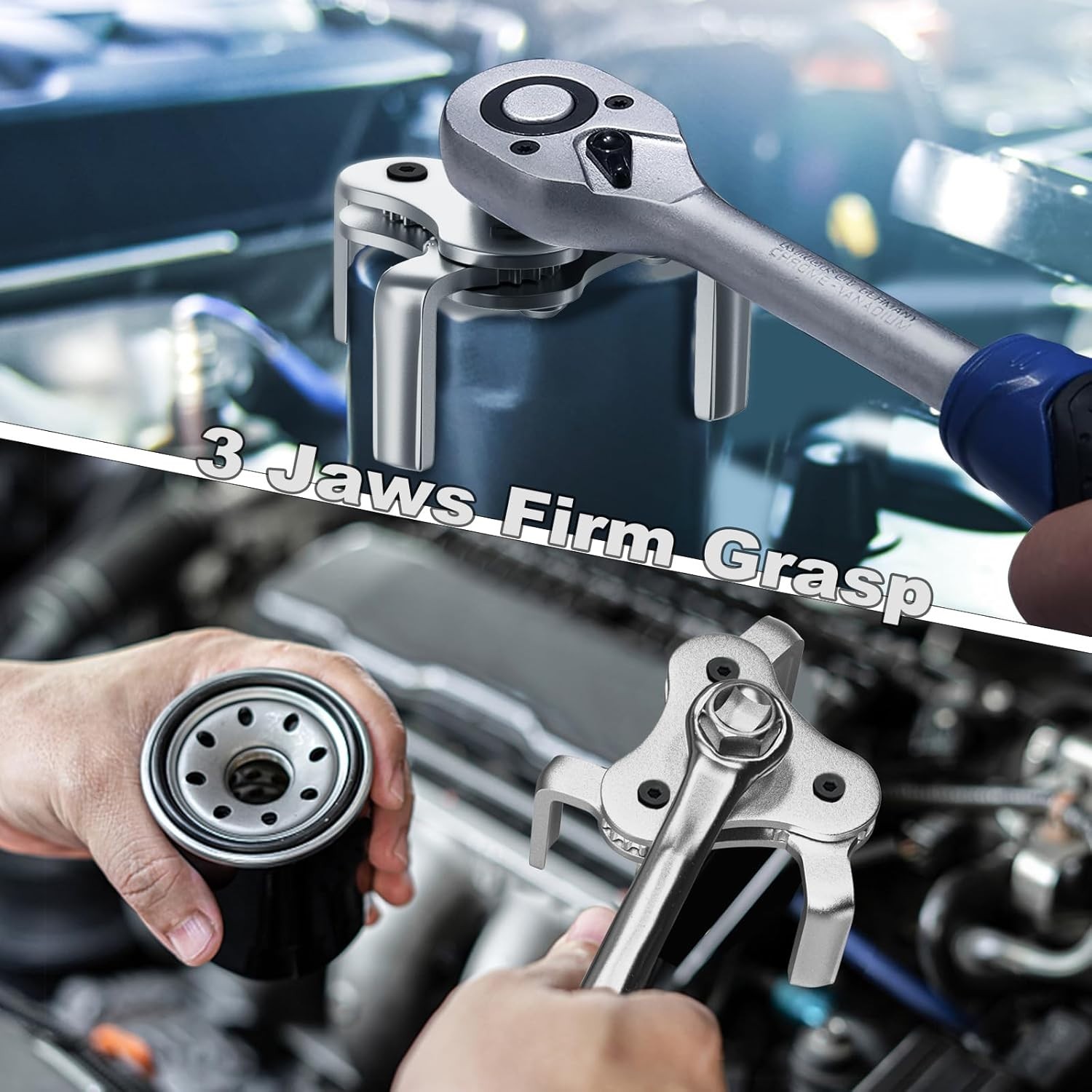 Efficient Adjustable Oil Filter Wrench Set, 3 Jaw, 2.5-4.5 Inch for All Vehicles