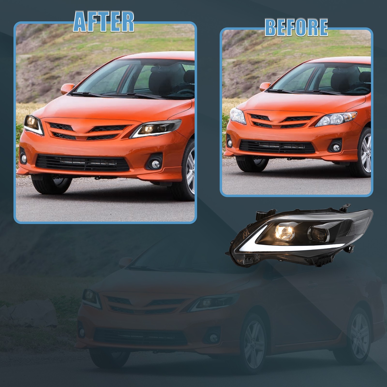 VLAND Projector Headlights LED DRL For 2011 2012 2013 Toyota Corolla Front Lamps