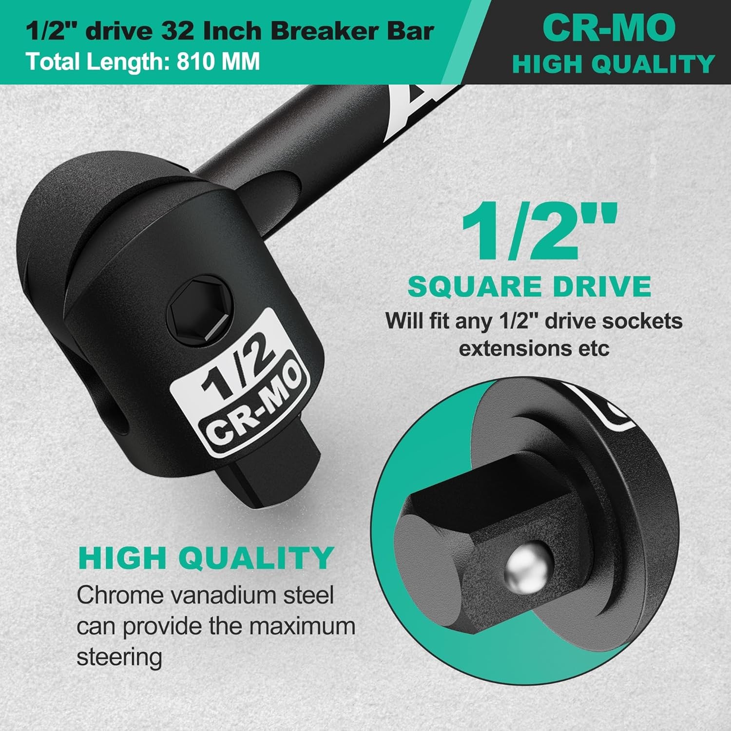 1/2″ Drive 32 Inch Breaker Bar, Heavy Duty Head, Premium Chromium-M… Fast Ship