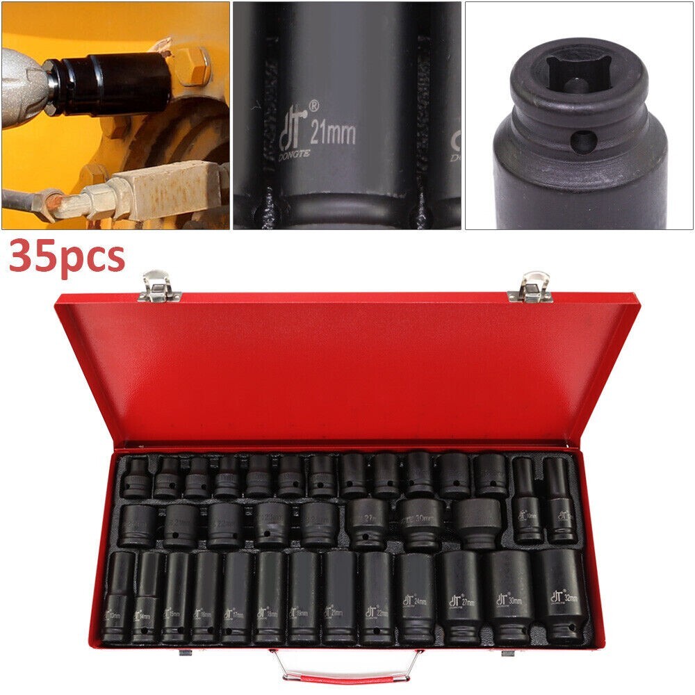 Deep Impact Socket Pro Tool Kit Multiple Drive Sizes Complete Set 35Pc DIY UK