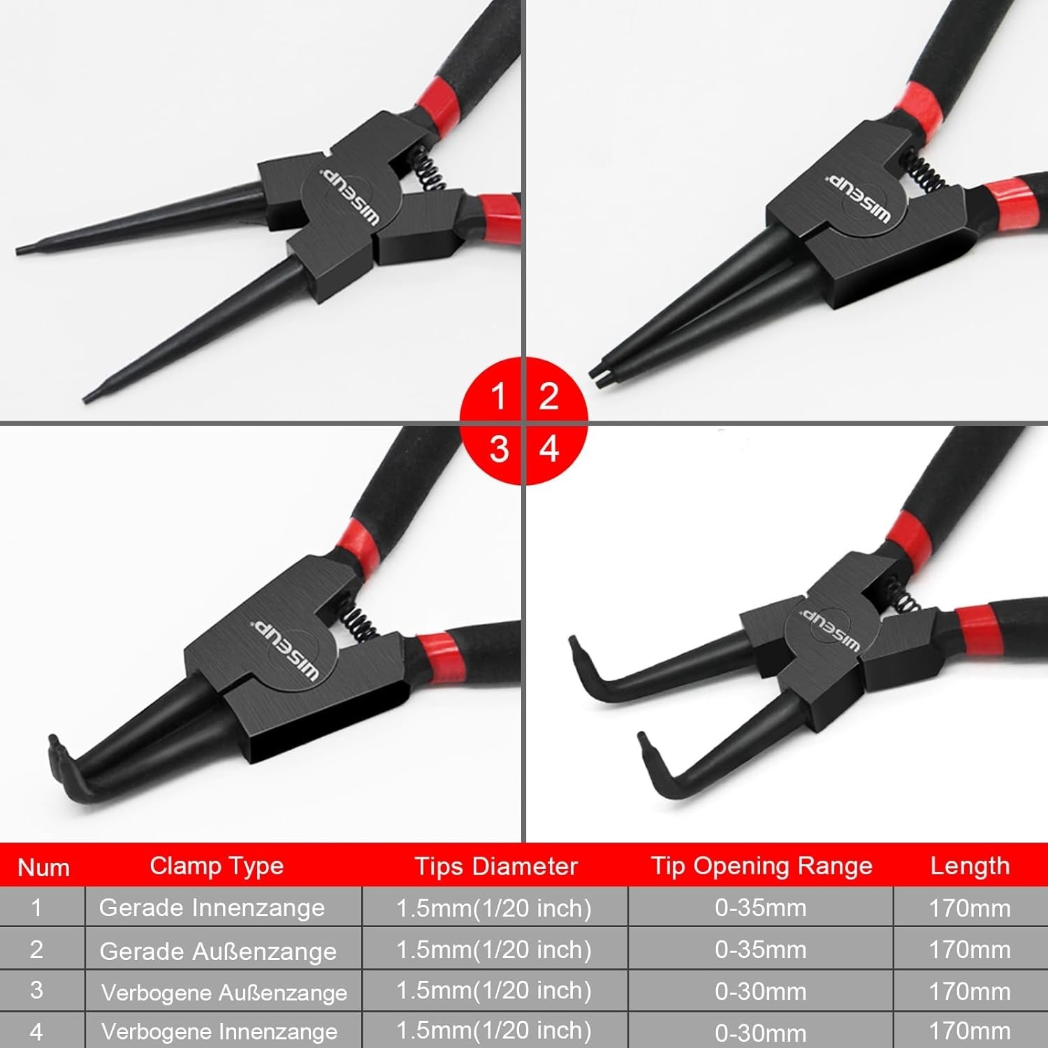 Snap Ring Pliers Set Heavy Duty 4PCS 7 Inch Internal External Circlip Kit