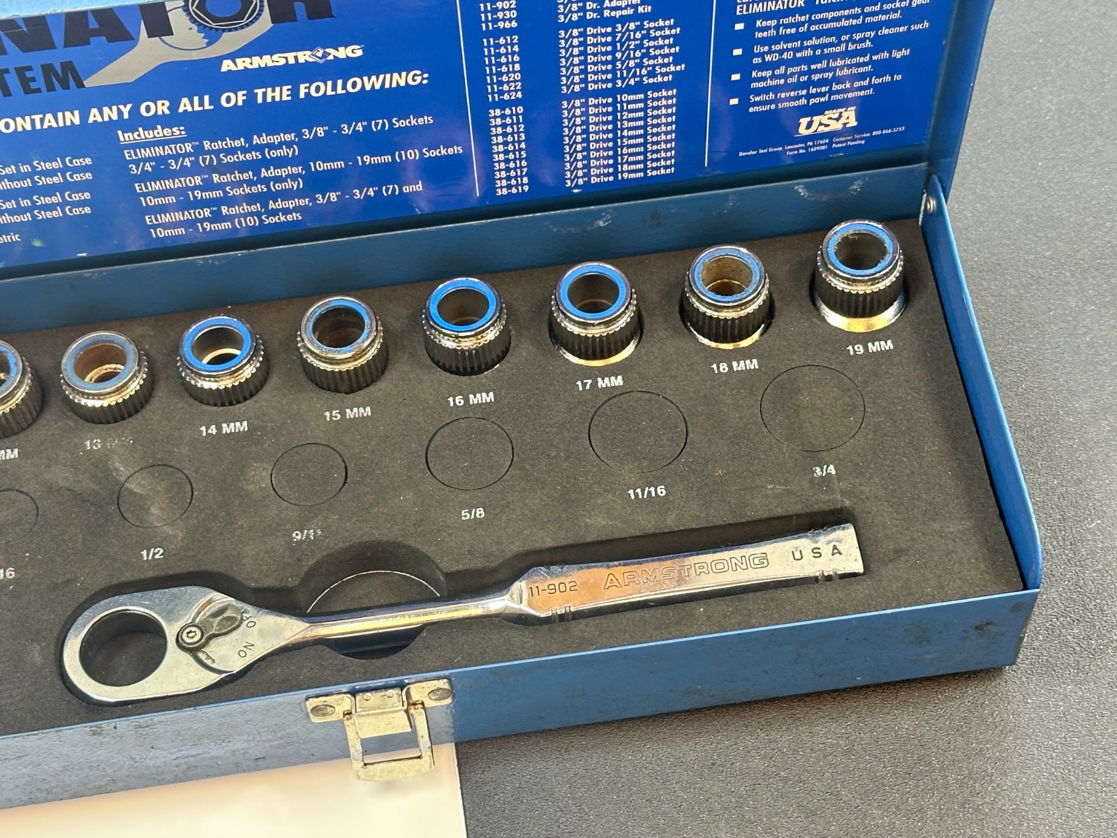 🇺🇸Armstrong USA Eliminator Ratchet Socket Set 10-19mm Metric 3/8″ Drive 43-100