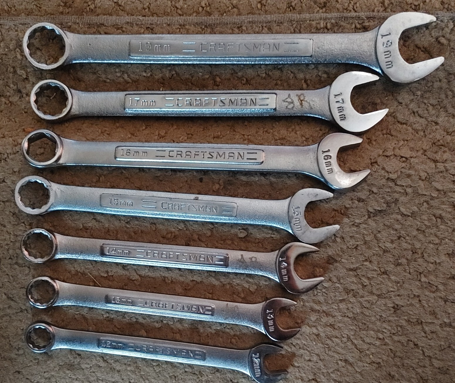 Vintage Craftsman 7 Set 12 Point Combination Wrenches 19mm – 12mm (No 18mm)