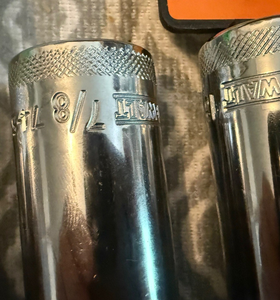 Dewalt 1/2” drive 12 point Sockets – 6 total 15/16 7/8 13/16 11/16 Deep *New*