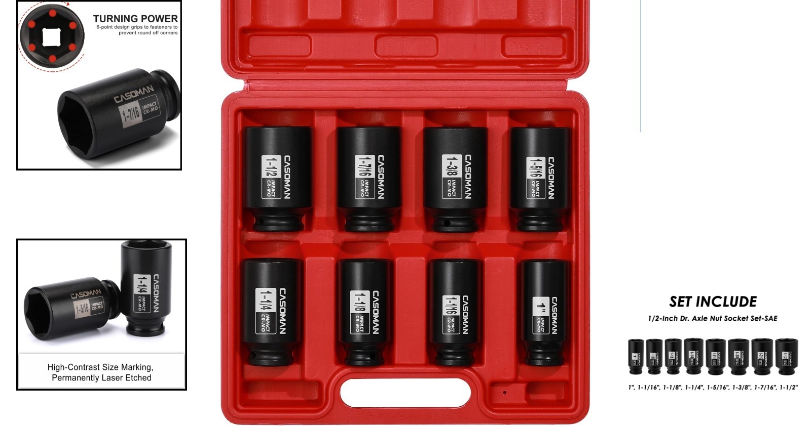Comprehensive 1/2-Inch Drive Impact Socket Set – 8 Sizes for All Vehicles