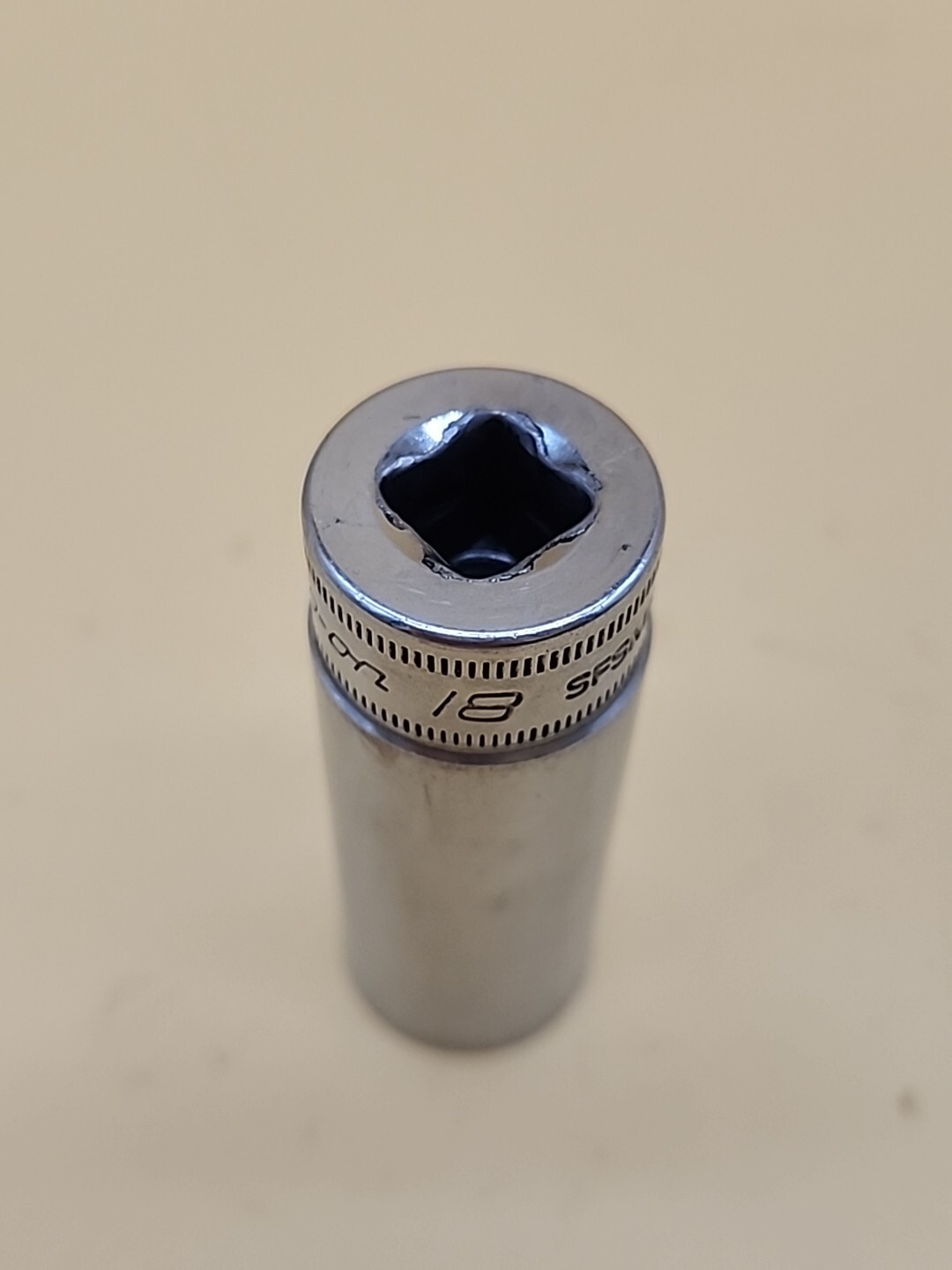 Snap-On Tools Vintage 3/8″ Dr 6pt 18mm SFSM18 Metric Deep Chrome Socket USA