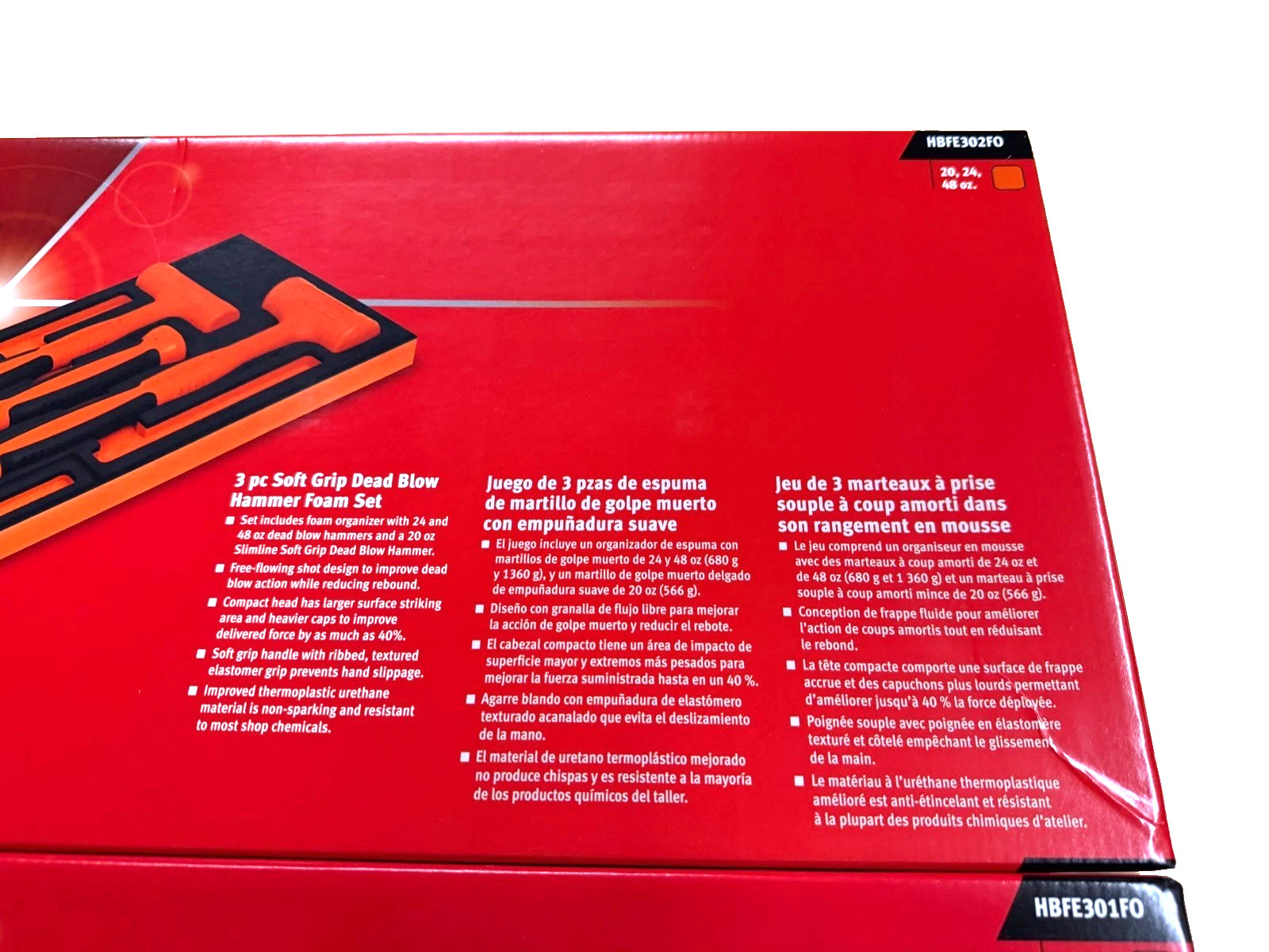 New Snap-on™ HBFE6FO 16 20 24 32 48 56 oz 6-pc Orange Dead Blow Hammer Foam Set