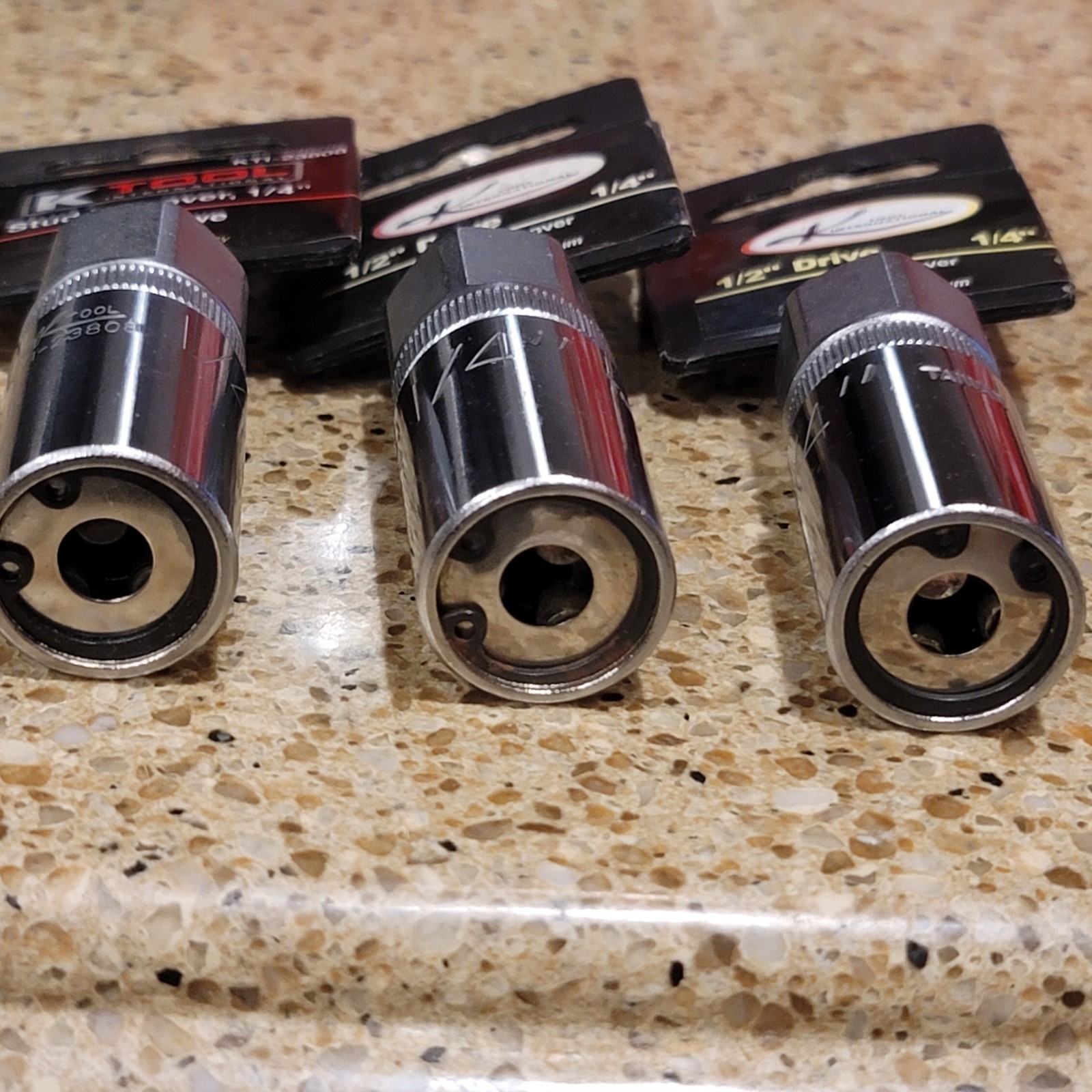 K TOOL STUD REMOVER SOCKETS RANDOM SIZES 1/2″ DRIVE 1/4″, 7/16″, 10mm, 12mm NOS