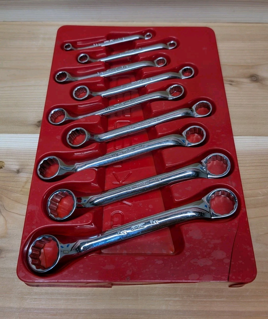 Snap-On XS609 9pc 12-Point SAE Flank Short 10° Offset Box Wrench Set Vintage Exc