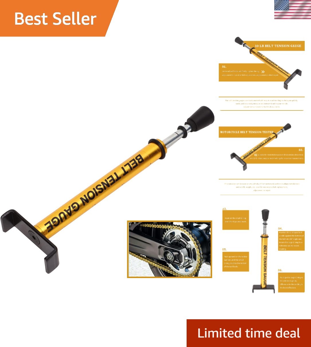 Precision Belt Tension Gauge – Adjustable 10 lb Tool for Vehicles & Motorcycles