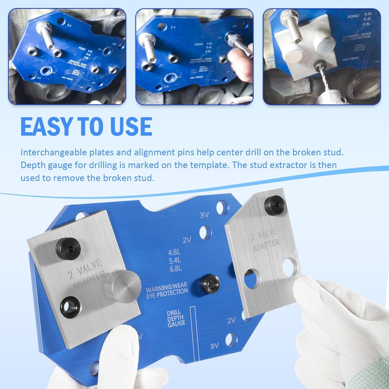 for Ford 2V 3V 4.6L 5.4L & 6.8L Triton Engines 68500 Manifold Drill Template Kit