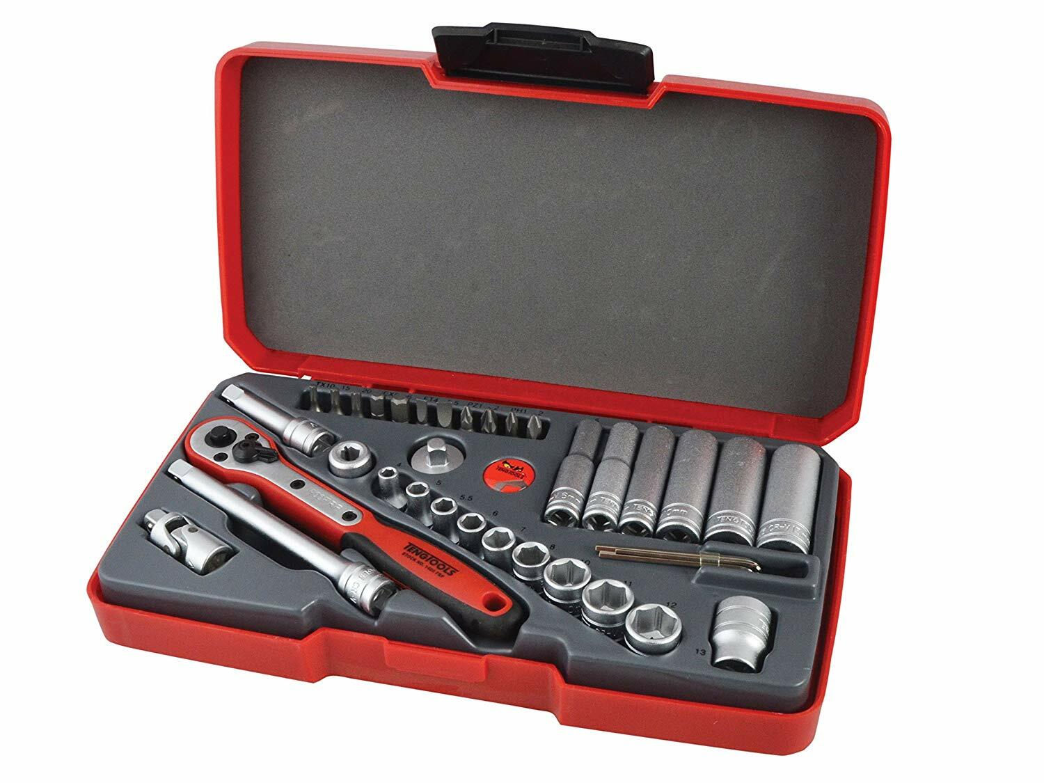 Teng Tools Sale 36 Pce 1/4 Drive Sockets Deep Ratchet Tool Kit Metric