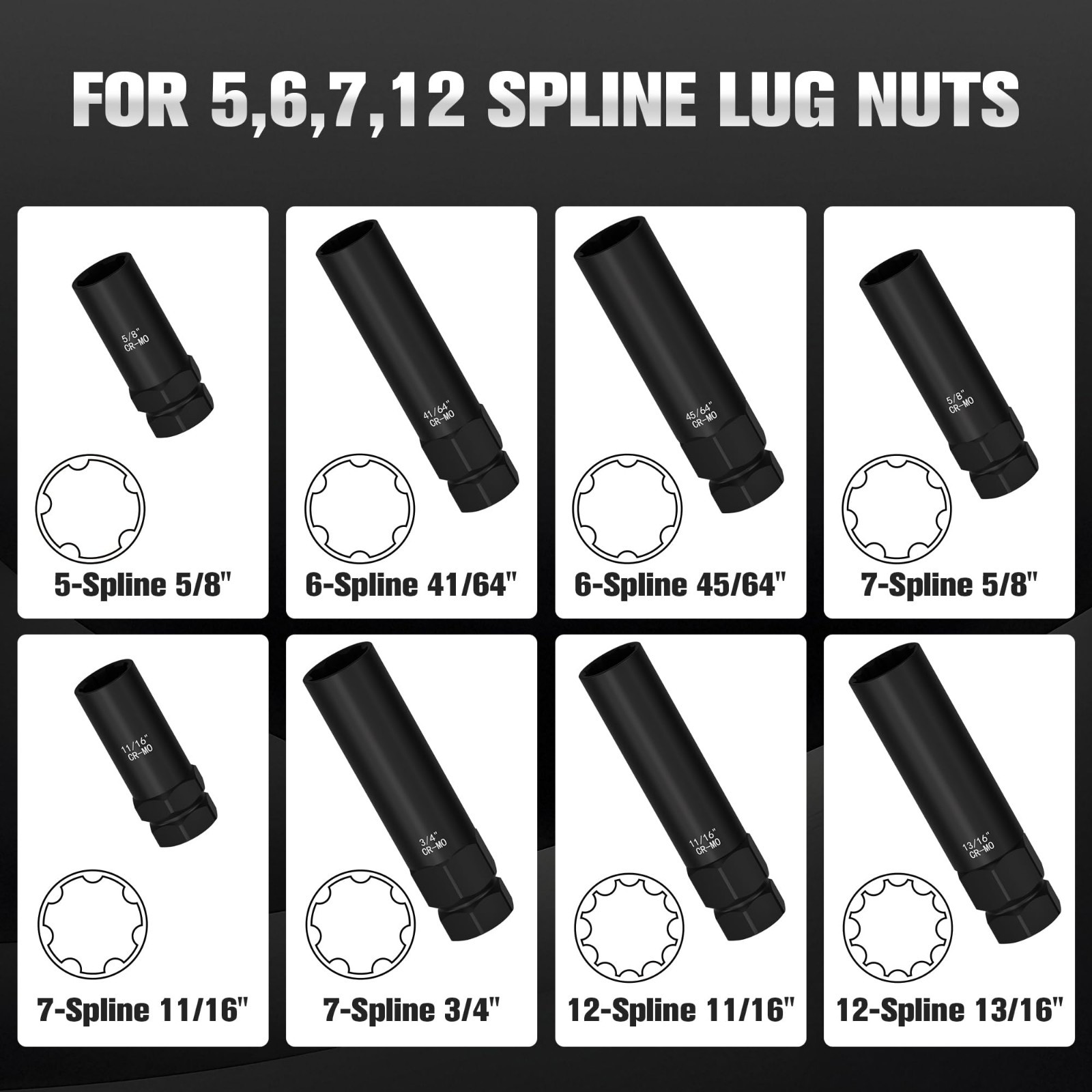 8-Piece Spline Lug Nut Removal Tool Set – Master Key for Stripped Rusted Wheel L