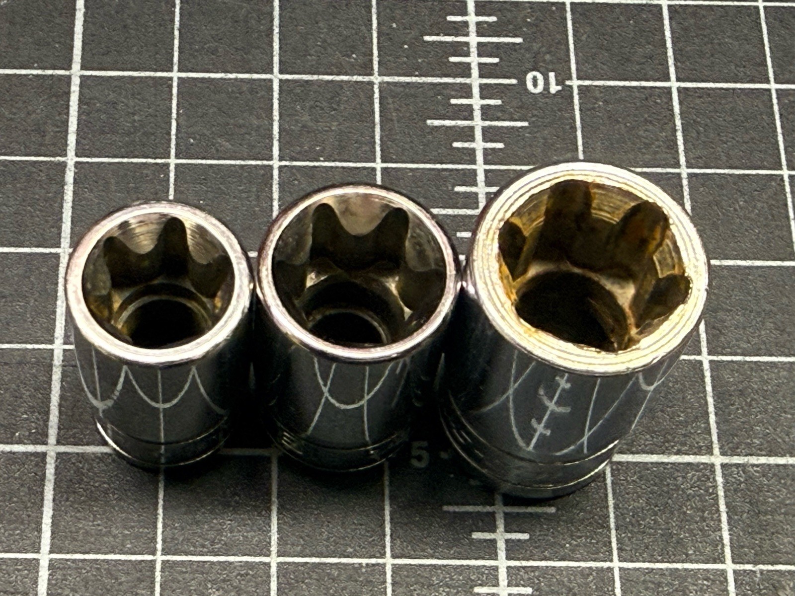 Lot of 3 Snap On Trox Sockets 3/8 & 1/2″ Drive E16, E18, E20, Made in USA