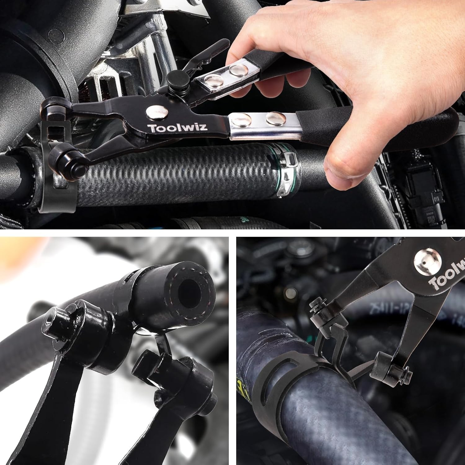 Compact Hose Clamp Pliers for Flat & Ring-Type Clamps – Black, 1.38 Inch Opening