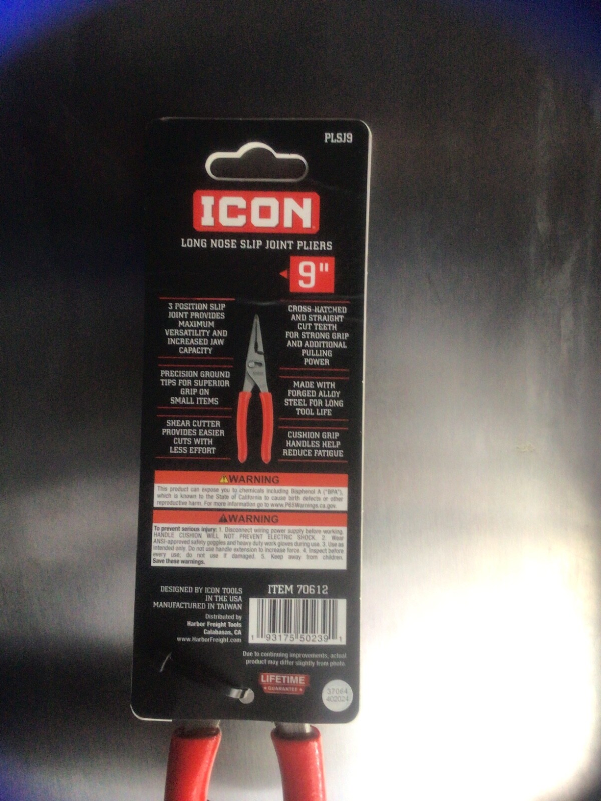 New! ICON 9 Inch Long Needle Nose Slip Joint Adjustable Pliers