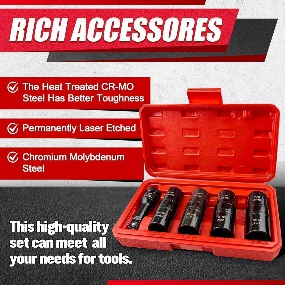 5PCS 1/2″ THIN WALL FLIP IMPACT SOCKET SET FOR AUTO RIMS TIRES LUG NUTS USA