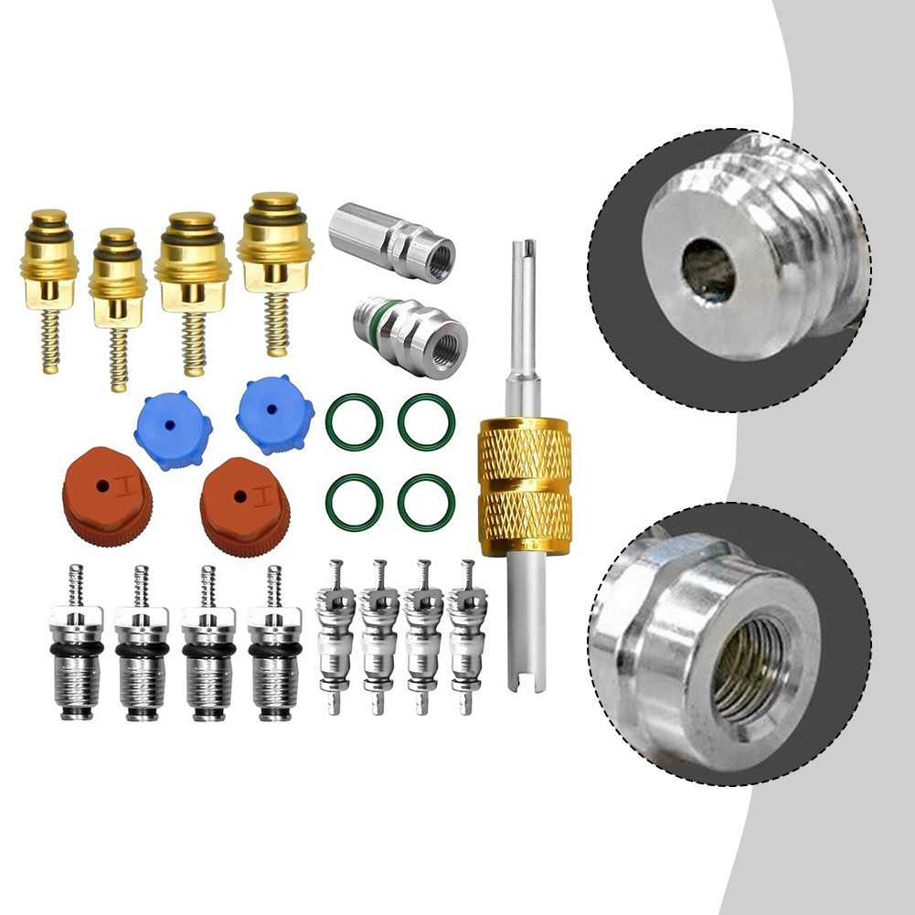 23PC Automotive AC Valve Core and Cap Kit Compatible with R12 R134a Systems