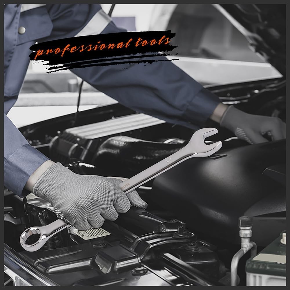 15PC Combination Spanner Wrench Ring Open Ended 8-22mm Metric 12 Point «V» Notch