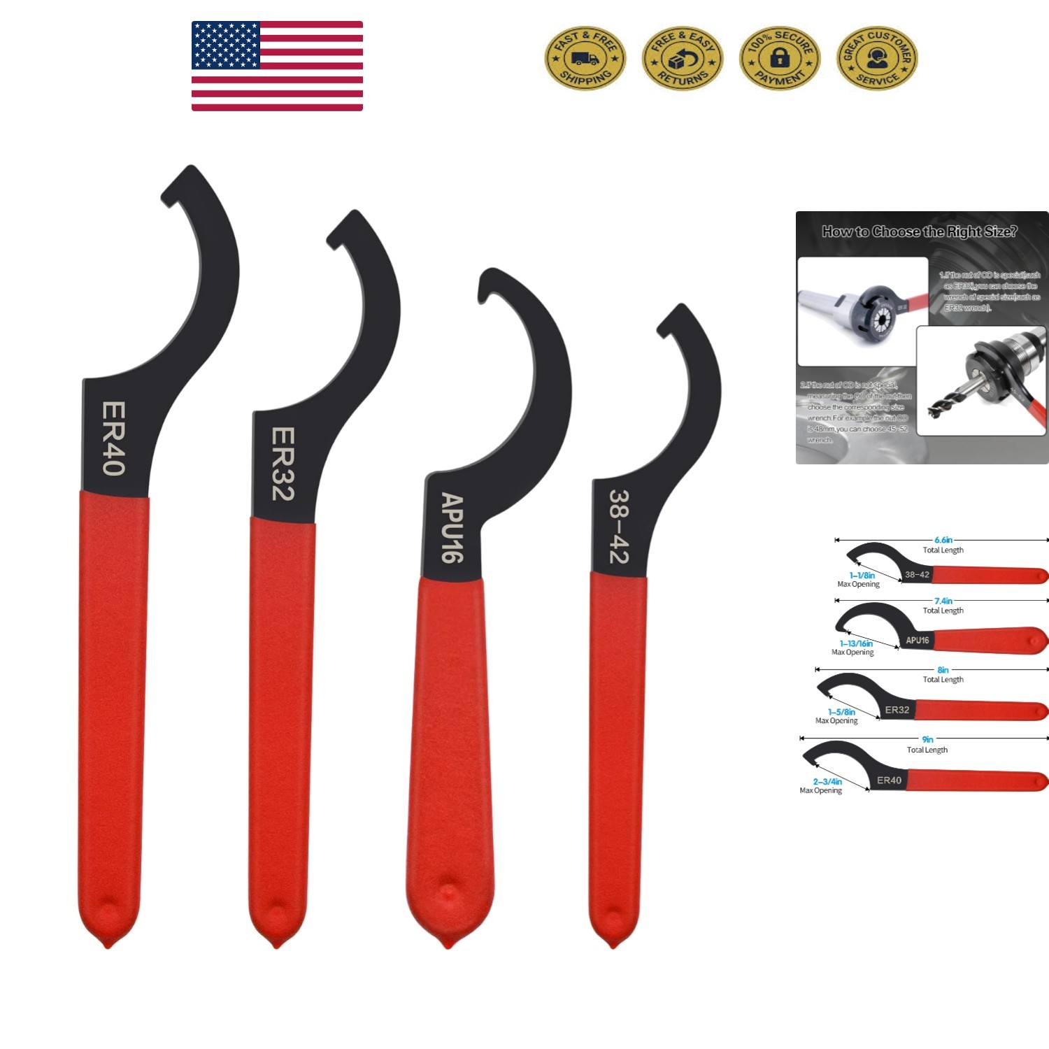 4-Piece Coilover Spanner Wrench Set in Alloy Steel & Rubber Finish