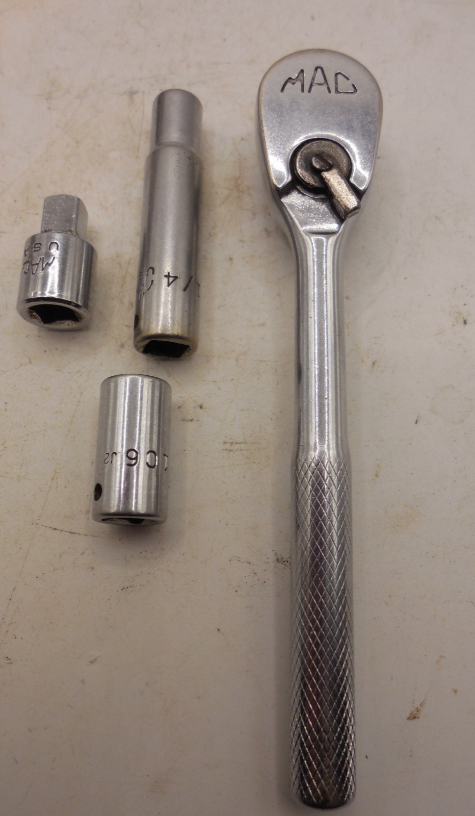 MAC tool 1/4dr MR5 L2 ratchet & deep well 1/4 shallow 5/16 sockets 1/2 extension