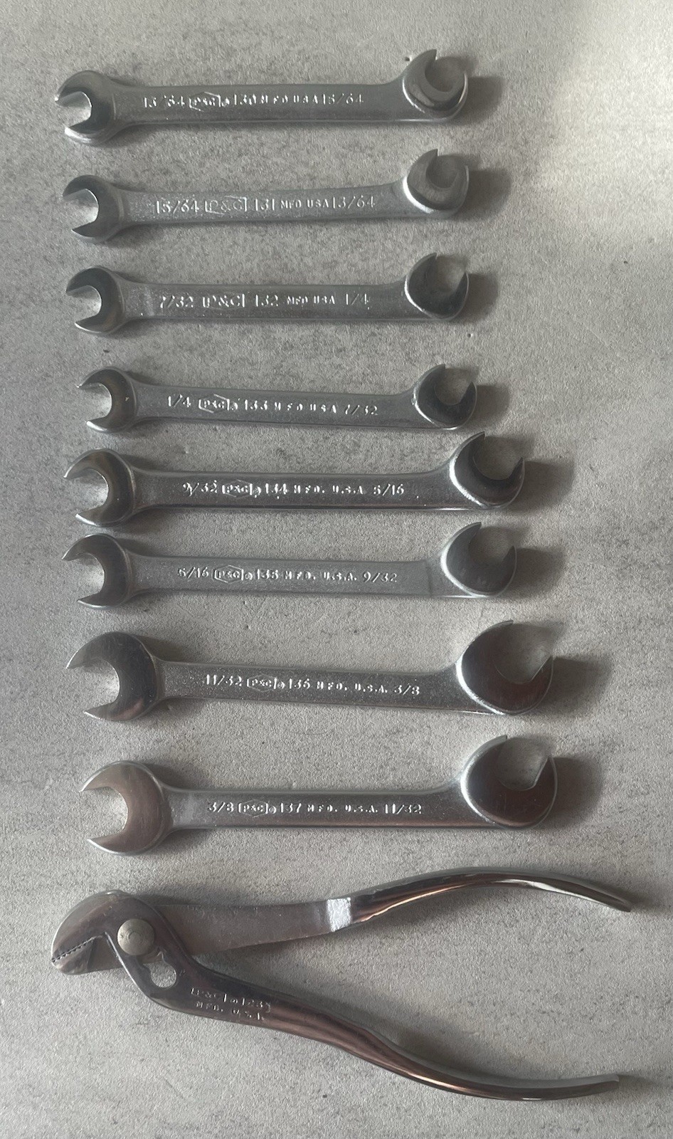 Vintage P&C 140D Midget Open End Wrench Set 130-137 USA w/ Pliers